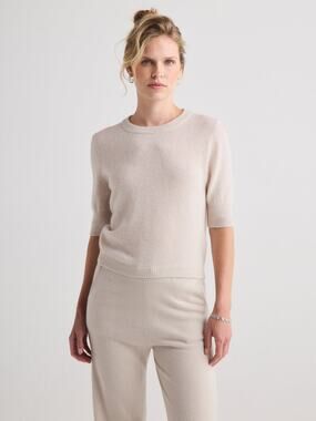 W.Cashmere Celina Short Sleeve Cashmere Sweater Grade A++ Cream Luxury Small